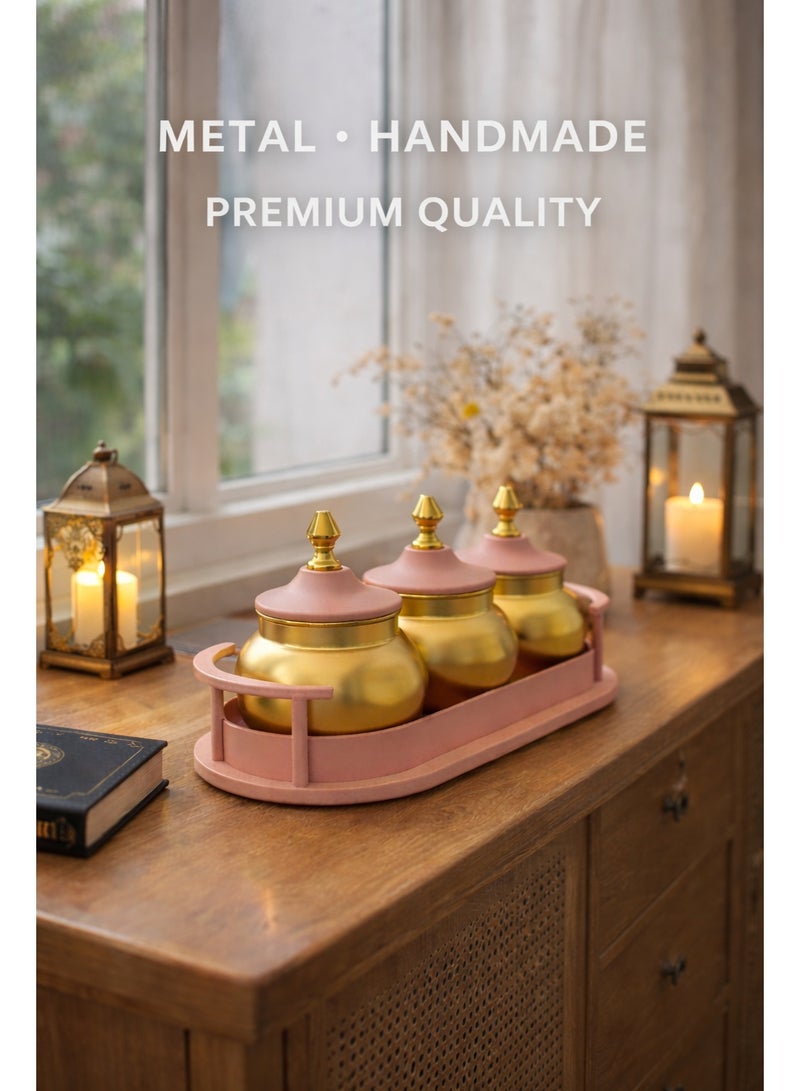 أولودينيز  طقم تقديم فاخر بتصميم رمضاني – أوعية معدنية بلمسة ذهبية مع صينية فاخرة للتقديم والضيافة - Image 5